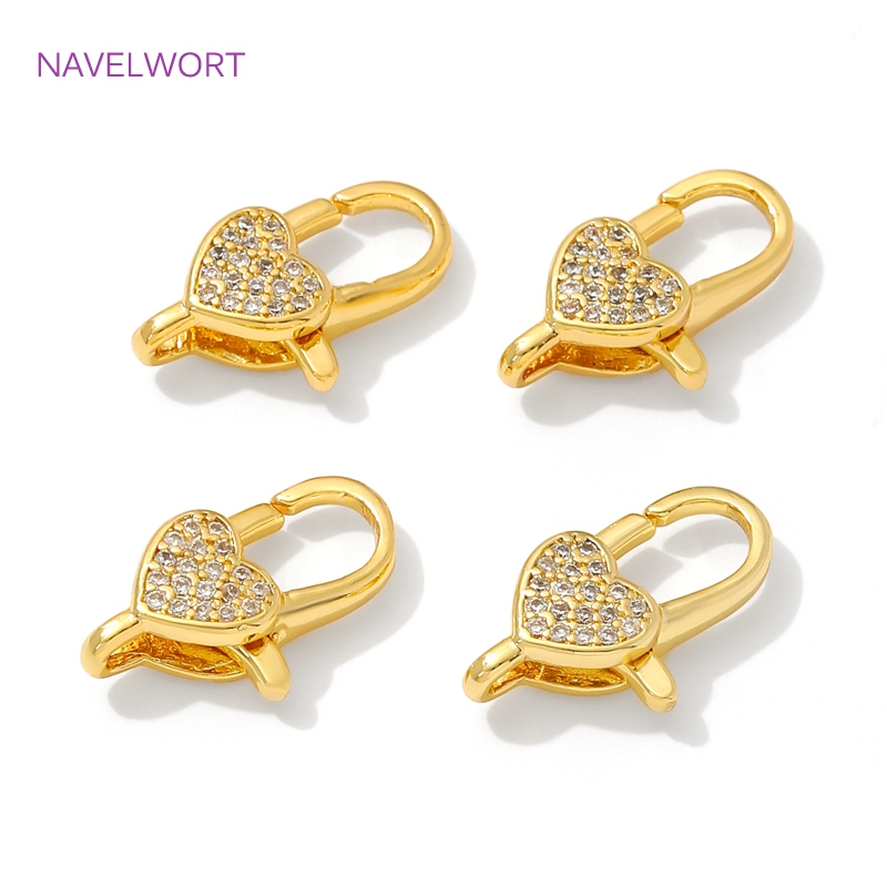 Jewelry Making Metal Supplies - 18K Gold Plated Inlaid Zircon Heart